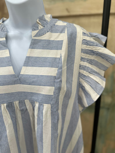 Blue Stripe V-Neck Dress