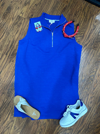 Heart Knit Jacquard Sleeveless Half Zip-Up Dress Final Sale
