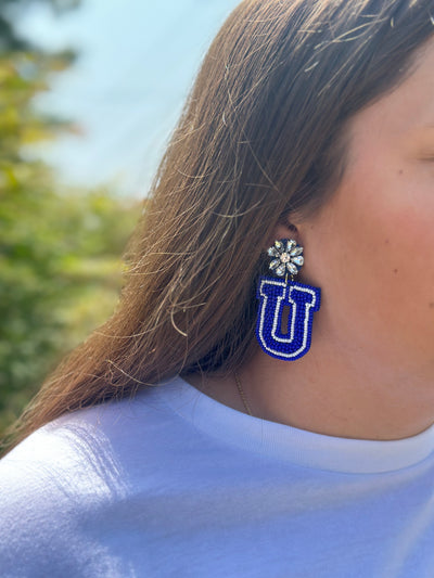 "UK" Blue and White Seed Bead Earring