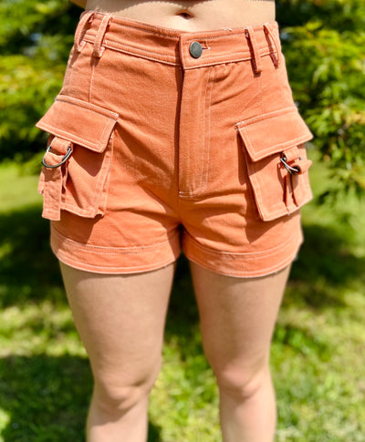 Pale Orange High Waisted Cargo Shorts