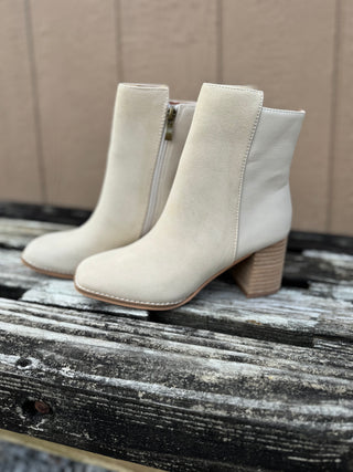 Light Taupe Jennifer Two-tone Semi-square Toe Ankle Boots Final Sale