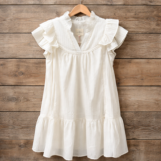 Off White Flutter Sleeve Tiered Dress FINAL SALE