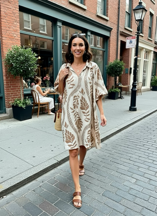 Cream/Latte Leafy Ogee Print Mini Dress