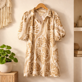 Cream/Latte Leafy Ogee Print Mini Dress
