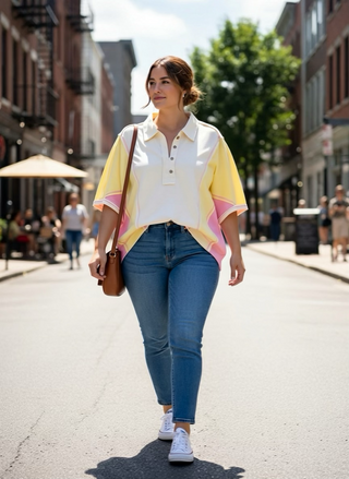 Curvy Lemon Oversized Dolman Sleeve Color Block Top