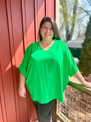 CURVY GREEN V-NECK OVERSIZE TOP FINAL SALE