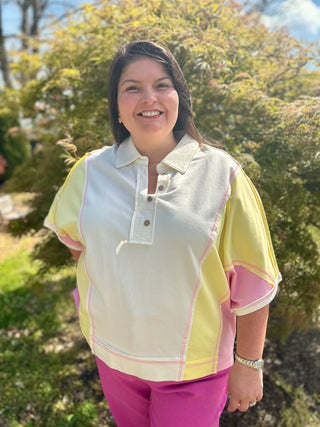 Curvy Lemon Oversized Dolman Sleeve Color Block Top