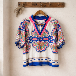 Ecru Mix Boho Print V-Neck Top FINAL SALE