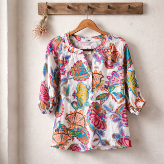 Cream Paisley Print V-Neck Top Final Sale