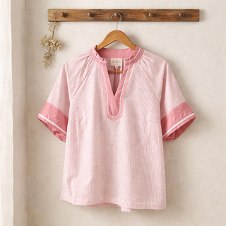 Pink Striped Mixed V-Neck Top FINAL SALE
