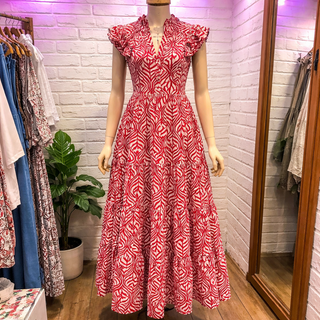 Rose Leaf Print Tiered Midi Dress FINAL SALE