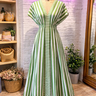 Green Striped Button-Front Midi Dress FINAL SALE