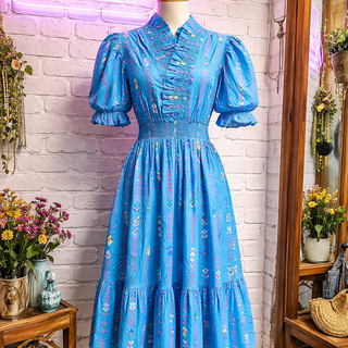 Mint Blue Vibrant Ruffle Smocked Midi Dress FINAL SALE