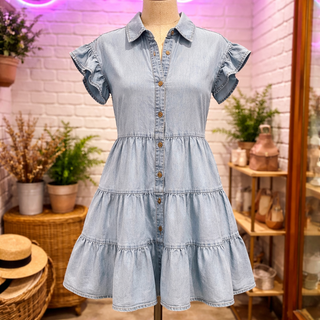 SC Lt. Indigo Mineral Washed Chambray Shirt Mini Dress Final Sale