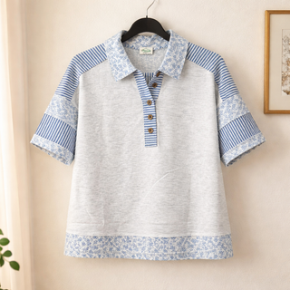 SC Heather Grey Oversized Half Button Down Collared Knit Top FINAL SALE