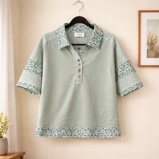 SC Sage Oversized Half Button Down Collared Knit Top FINAL SALE