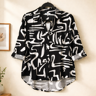 Black/White Button Down Shirt with Sleeve Tab