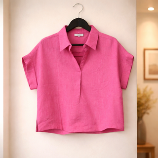 PINK SHORT SLEEVES BLOUSE WITH COLLAR FINAL SALE