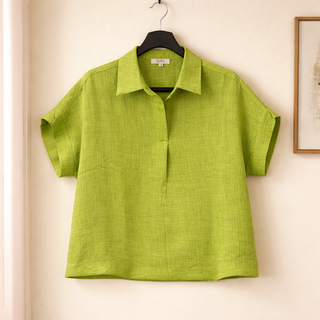 GREEN SHORT SLEEVES BLOUSE WITH COLLAR