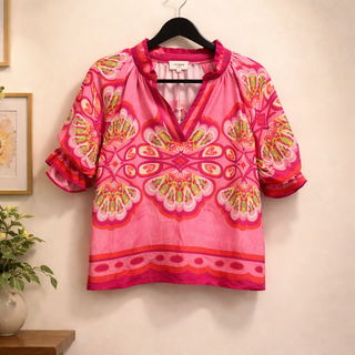 Fuchsia Mix Boho Print V-Neck Top FINAL SALE