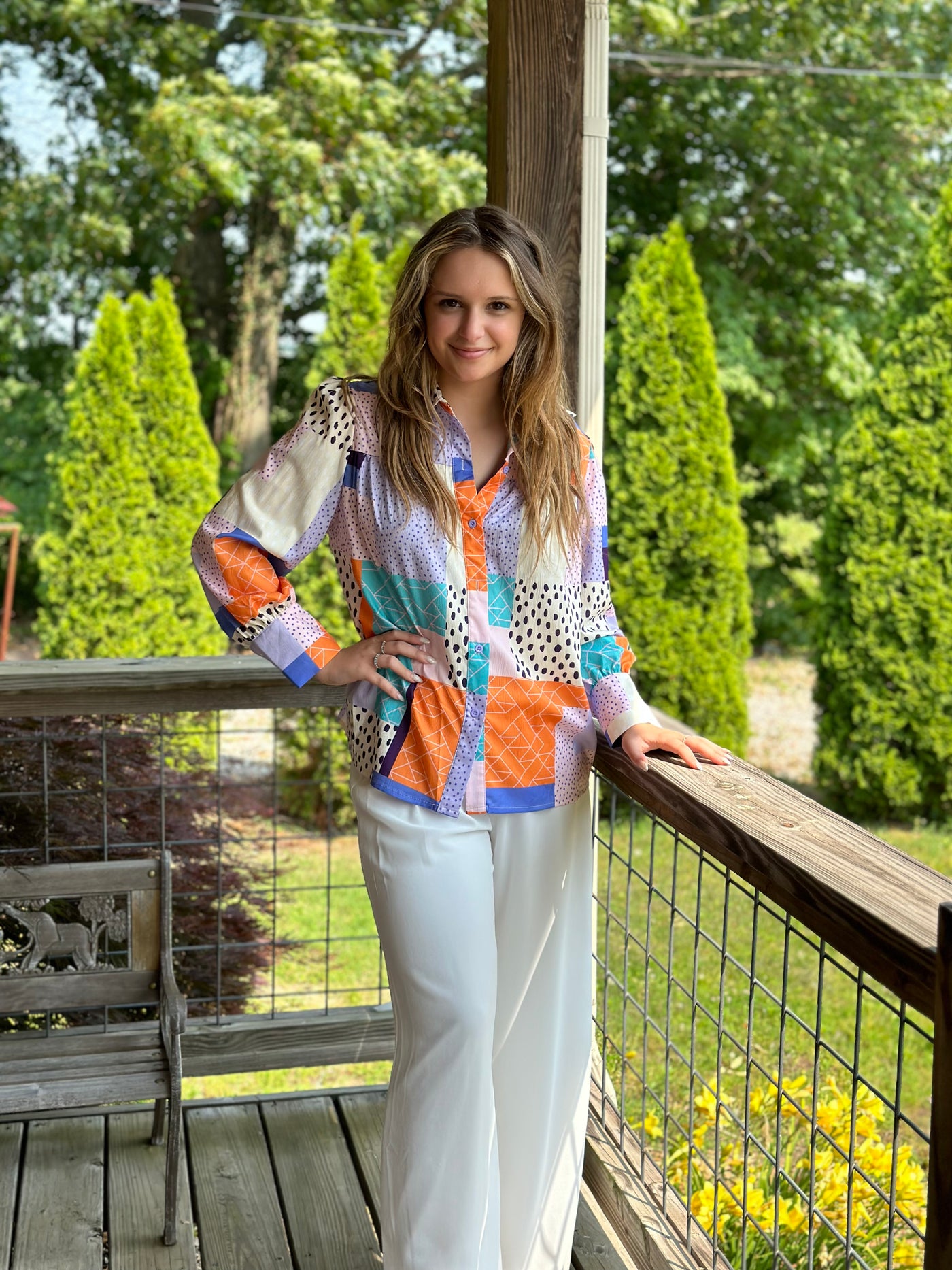 Multicolor Mixed Print Button Up Top