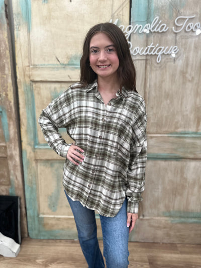 COLLARED LONG SLEEVE BUTTON DOWN PLAID SHIRT (2 Colors)