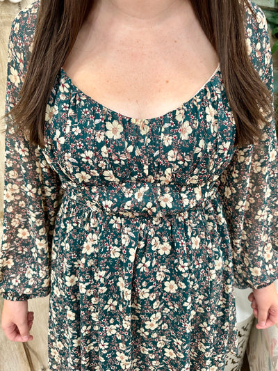 Hunter Green Floral Print Dress