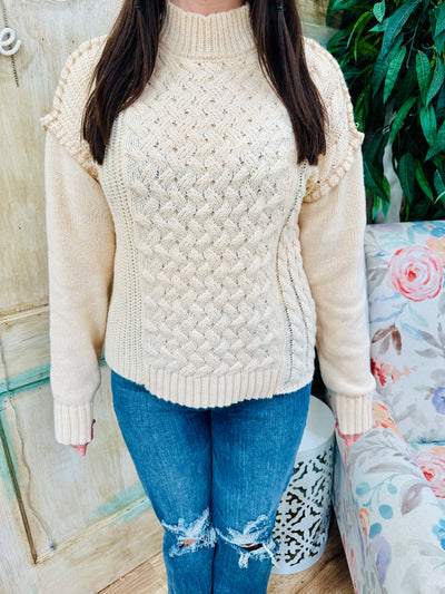 Cream Stitch Detail Cable Knit Sweater Top