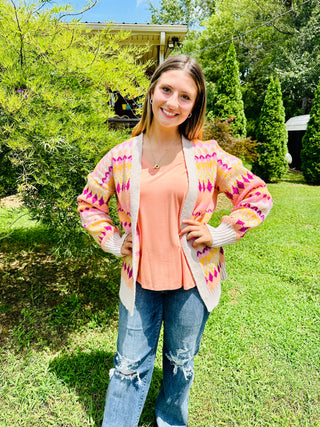 Taupe Multi-Color Aztec Graphic Knit Sweater Cardigan Final Sale