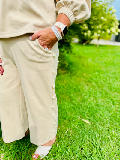 Taupe Pearl Embellished Pant Suit w/ Pockets