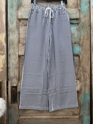 Navy Striped Wide Leg Striped Pant