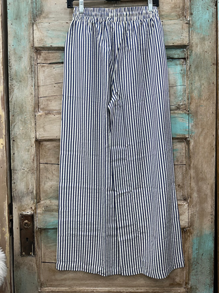 Navy Striped Wide Leg Striped Pant