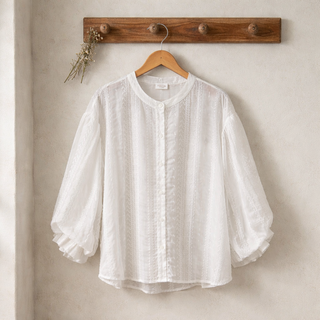 Off White Brodene Cotton Voile Bubble Sleeve Top by Fate Final Sale