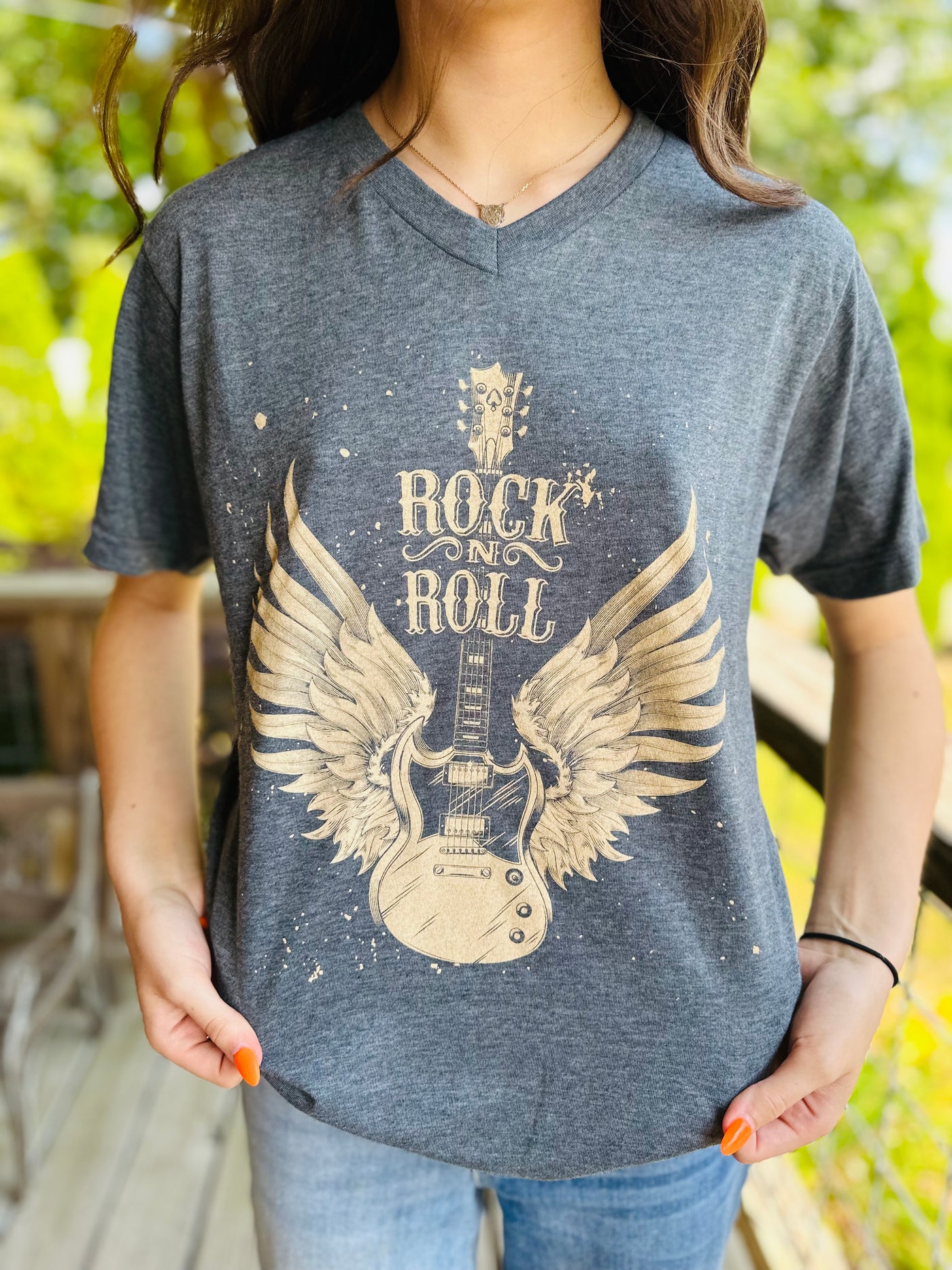Rock N Roll Graphic V-Neck Tee