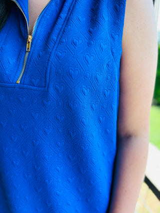 Heart Knit Jacquard Sleeveless Half Zip-Up Dress Final Sale