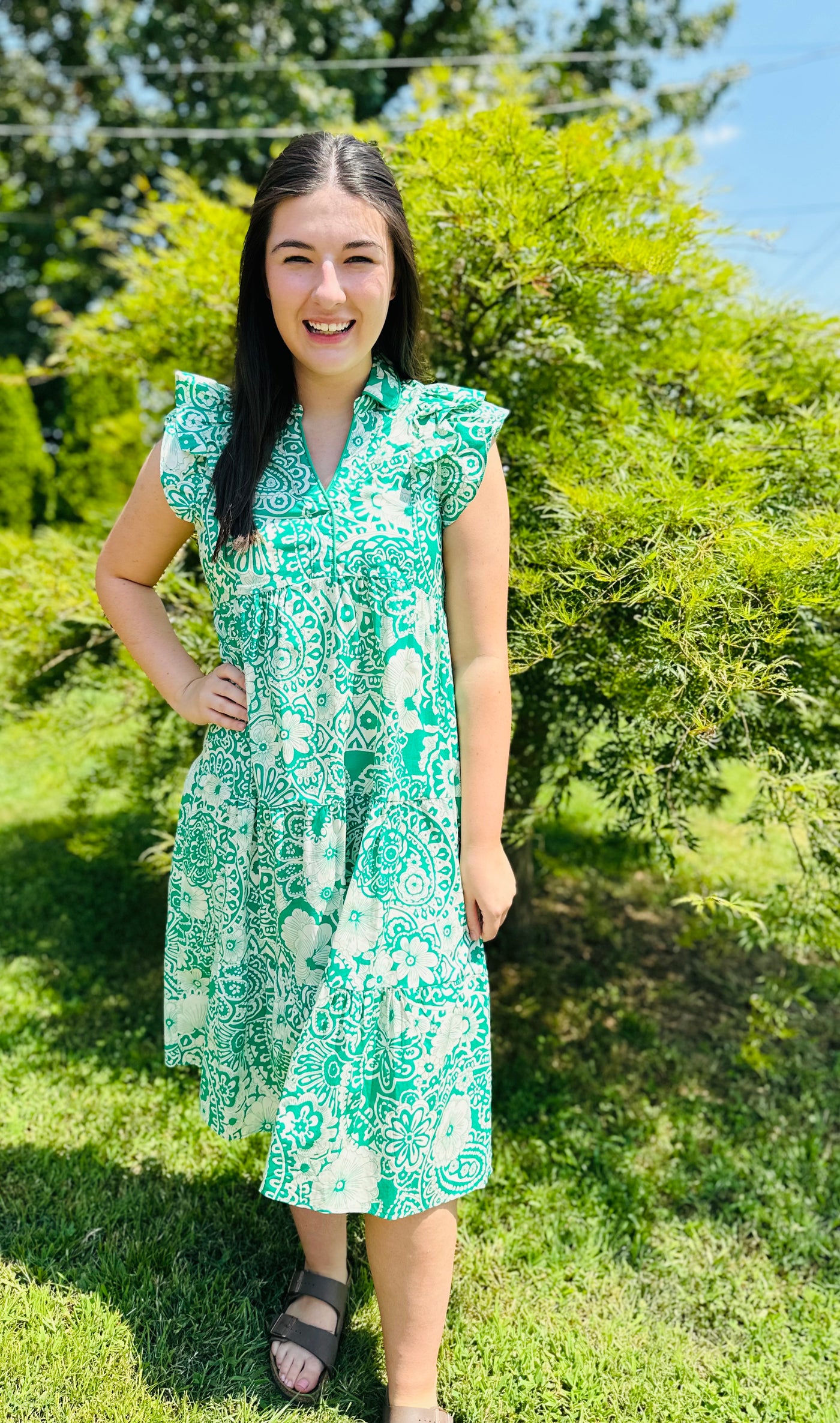 Green Two Tone Collared Midi Dress