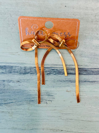 Water Resistant Gold Bow Drop Stud Earrings