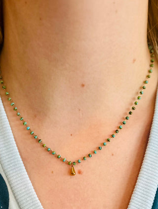 Water Resistant 18" Turquoise Necklace with Gold Drop