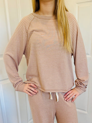 SC Dark Taupe/Cream Striped Raglan Long Sleeve Top FINAL SALE