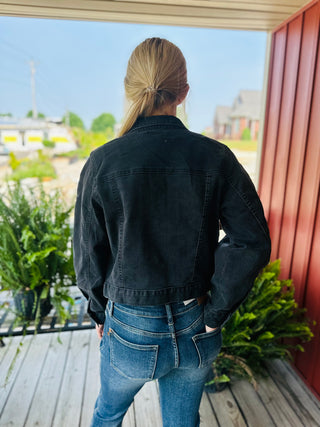 Black Balloon Sleeve Denim Jacket