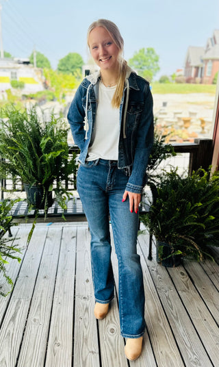 DARK DISTRESSED VINTAGE RAW HEM JACKET W/ HOODIE