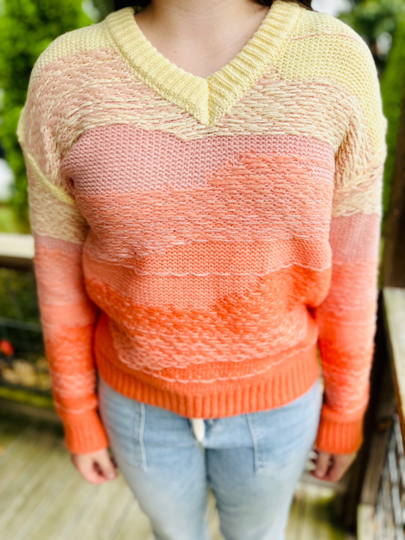 ORANGE OMBRE KNIT V-NECK SWEATER by FATE Final Sale