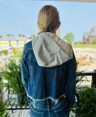 DARK DISTRESSED VINTAGE RAW HEM JACKET W/ HOODIE