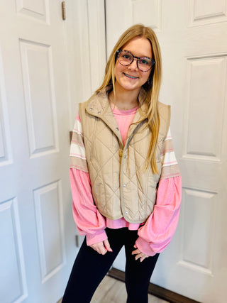 SC KHAKI SNAP BUTTON QUILTED PUFFER VEST