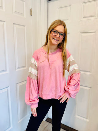 SC Pink Oversized Color Block Comfy Casual Knit Top