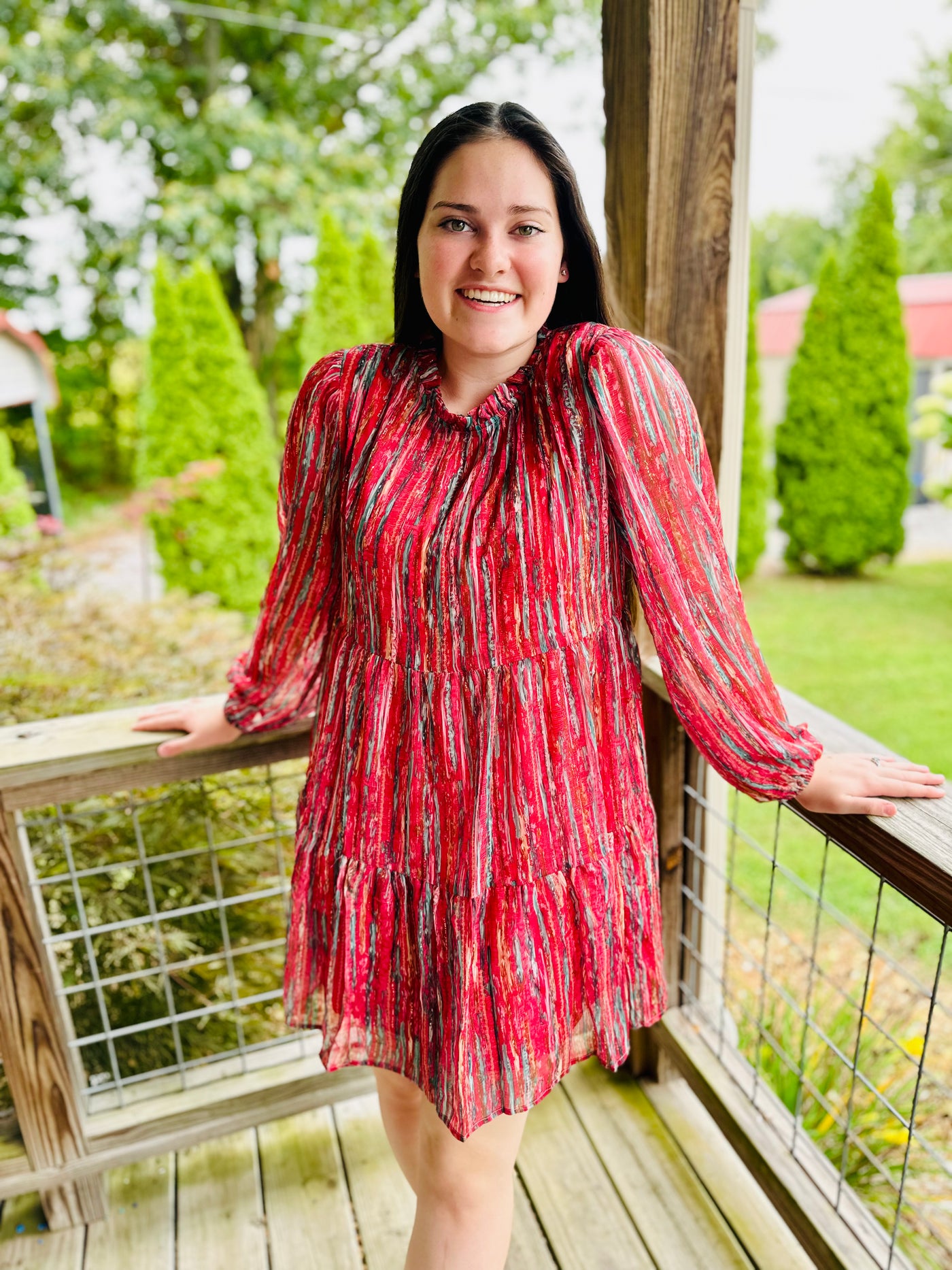 Red Multicolor Chiffon Dress