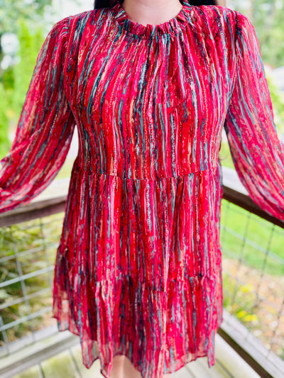 Red Multicolor Chiffon Dress