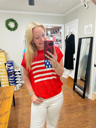 Red USA Graphic Short Sleeve Sweater Final Sale