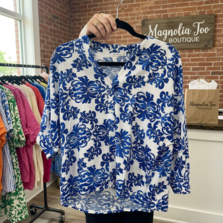 Royal Blue Button Down Half Sleeve Top