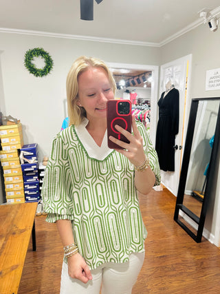 Green Geometric Print Top